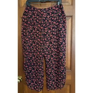 VTG Natori‎ Sheer Pajama Lounge Pant Womens L Black Floral Ruched Ankle Tie